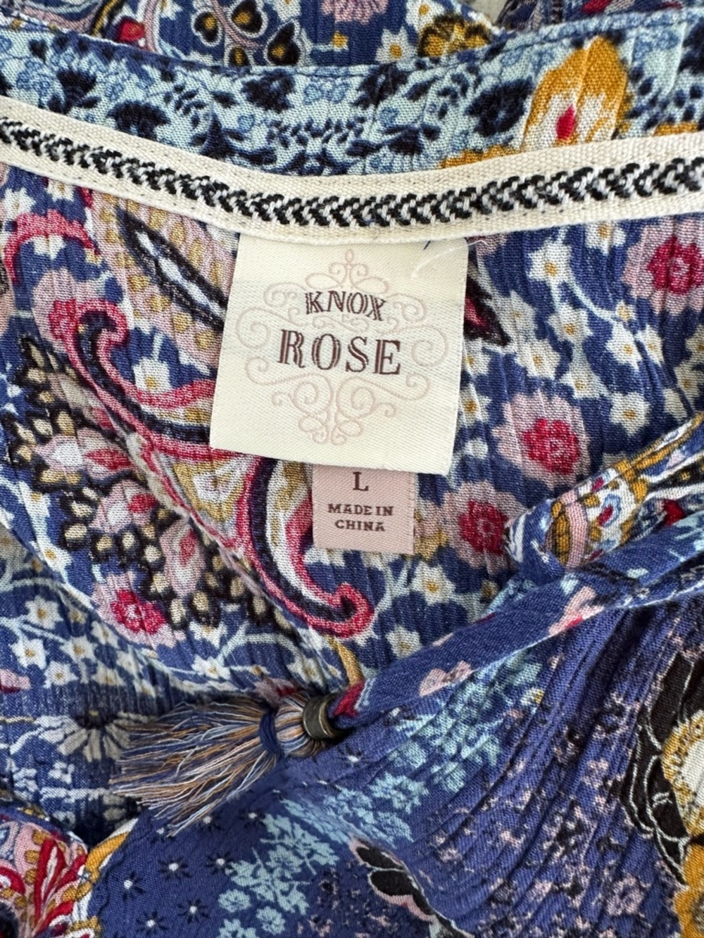 Knox Rose Navy Blue Floral Tassel Peasant Dress - Picture 7 of 17